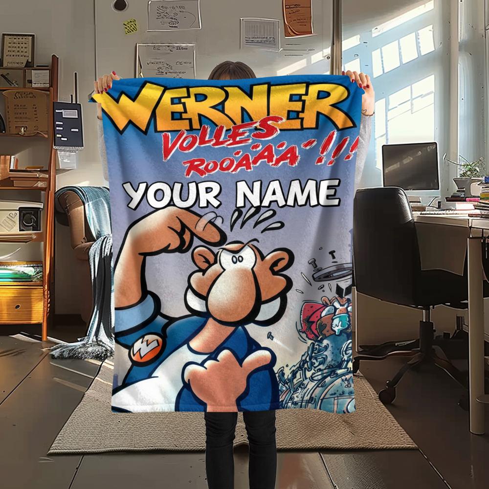 1PC Custom Name Werner Comic Patterned Flannel Blanket Suitable For All Seasons for Home Decor Warmth and Comfort Gifts Holiday Present_xia