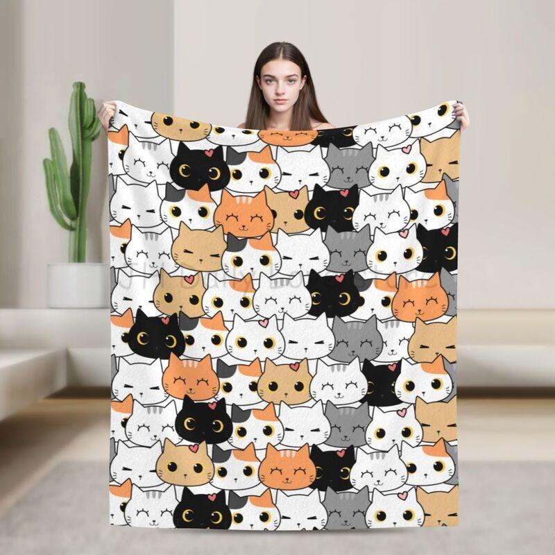 Cute Cat Kitten Cartoon Doodle Throw Blanket Ultra Soft Cozy Fleece Blankets Portable Lightweight Flannel Blanket for Bed Sofa