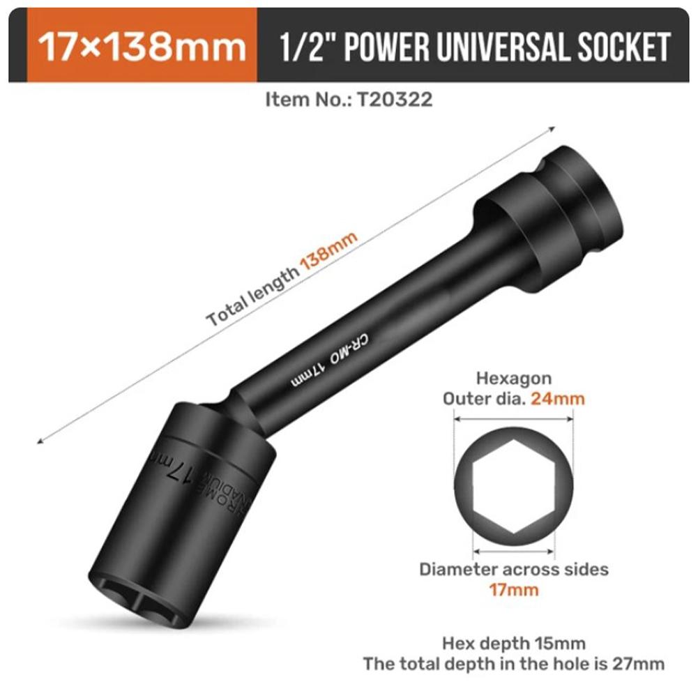 Schlag-Dreh-Sechskant-Steckkopf-Adapter 1/2-Zoll Antrieb Kardangelenk Cr-Mo Stahl Schraubenschlüssel Konverter 12-19mm