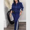 Women's Zip Front Hoodie and Side Stripe Pants Tracksuit Set