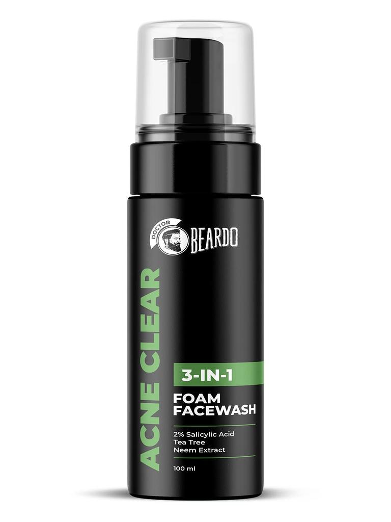 Beardo Acne Clear Foam Face Wash 100ml Pack of 1 | 3-in-1 Anti Acne Face Wash for Men with Salicylic Acid