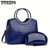 Large Volume Shiny Mother-Tote Bag Stylish With Crocodile Print