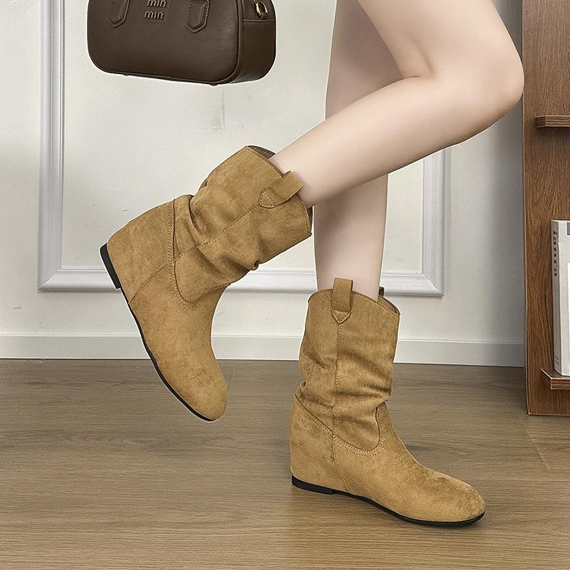 Jesień i zima 2025 botki Maillard damskie z wewnętrznym podwyższeniem nowa okrągła główka szeroka cholewka botki do kostki na grubym obcasie buty typu Martin
