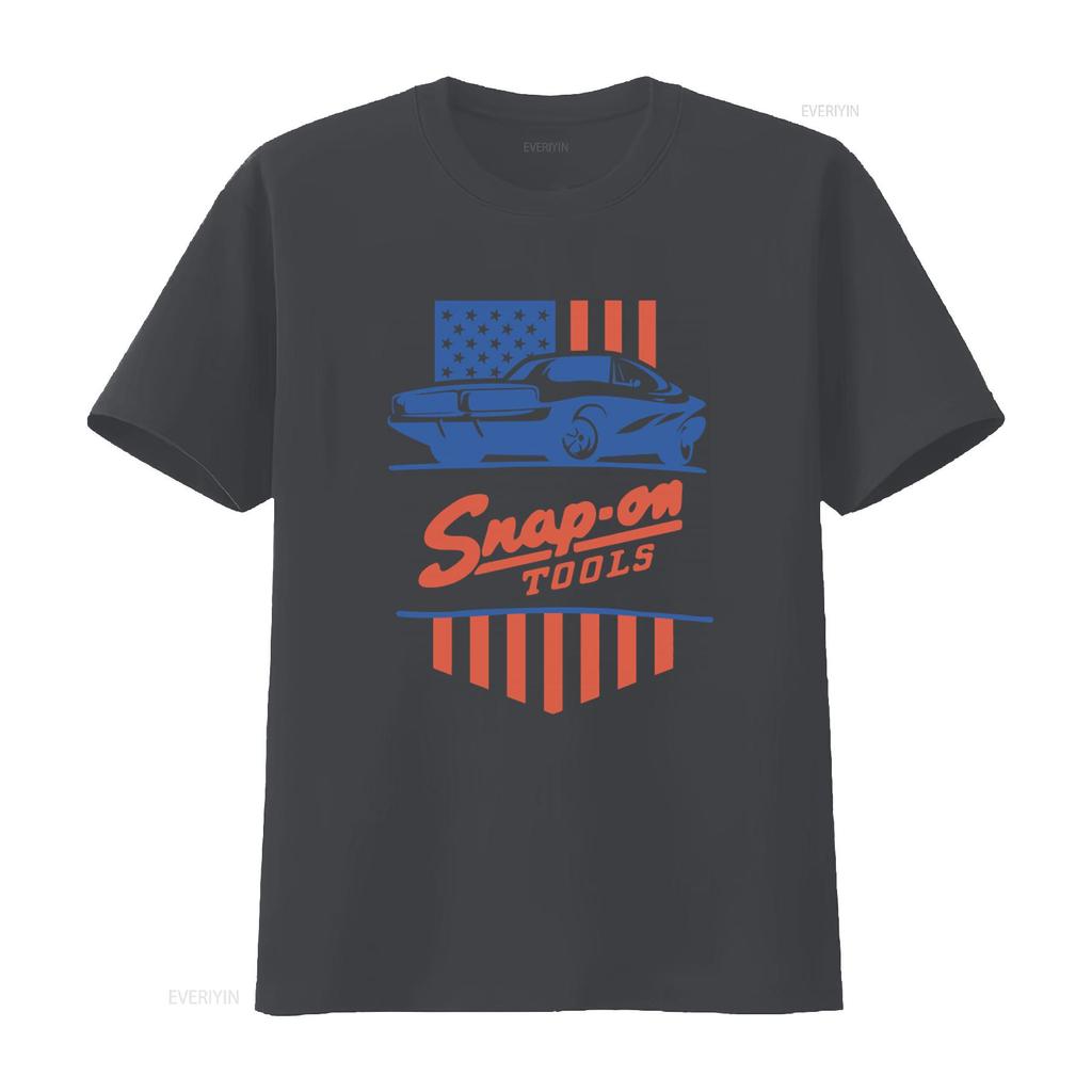 Snap On Tools T Shirt American Flag Car Print Mens vintage Washed Versatile Comfortable Casual homme Slightly graphic