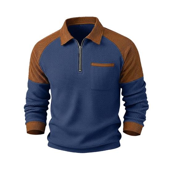 

Мужская толстовка с воротником-стойкой на молнии, с полупланкой, длинным рукавом, свободного кроя, повседневная, с контрастной цветовой вставкой, пуловер, одежда для активного отдыха и спорта S темно-синий
