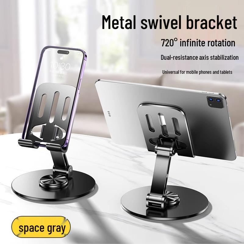Walnut Metal Bracket: 720° Rotatable, Foldable, Solid Wood, Universal Stand for Phones & Tablets.