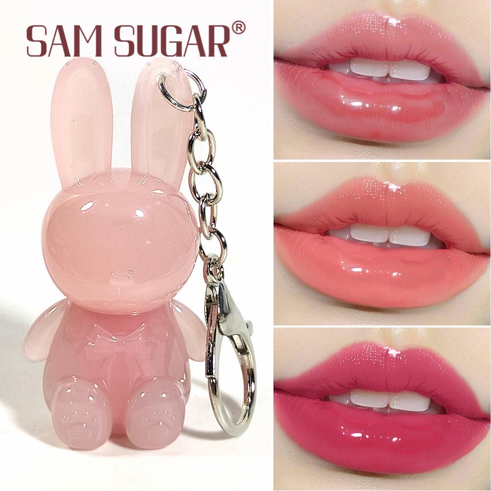 SAM SUGAR Pink Rabbit Velvet Matte Lip Cream Black Rabbit Water Light Lip Glaze Matte Mirror Pendant Lipstick Lip Gloss