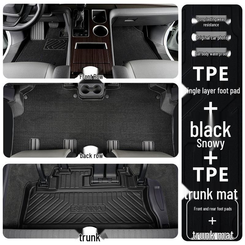 Toyota Sienna TPE Floor Mats for 7-Seater Models (2021-2025), Front Two Rows, Full Coverage.