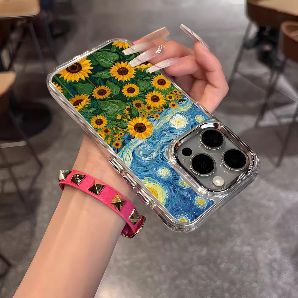 Van Gogh Starry Sunflowers Phone Case For IPhone 17 Air 16 15 14 13 12 11 Pro Pro Max Plus Transparent Soft Cover