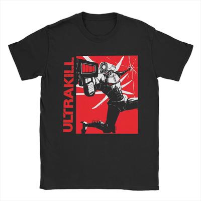 Ultrakill Shooting Game T Shirts for Men Cotton Humorous T-Shirt Round Neck V1 Rock Tees Short Sleeve Merch Graphic