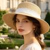New raffia French flat-top lace decorative top hat summer straw hat leisure vacation sun protection cover small face