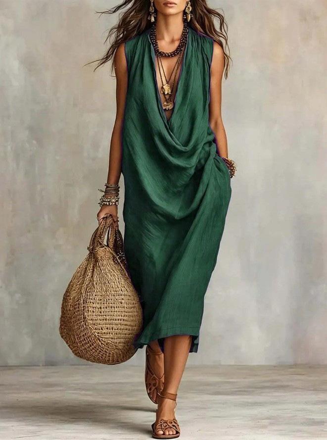 Women S Loose Cowl Neck Sleeveless Maxi Dress For Vacation