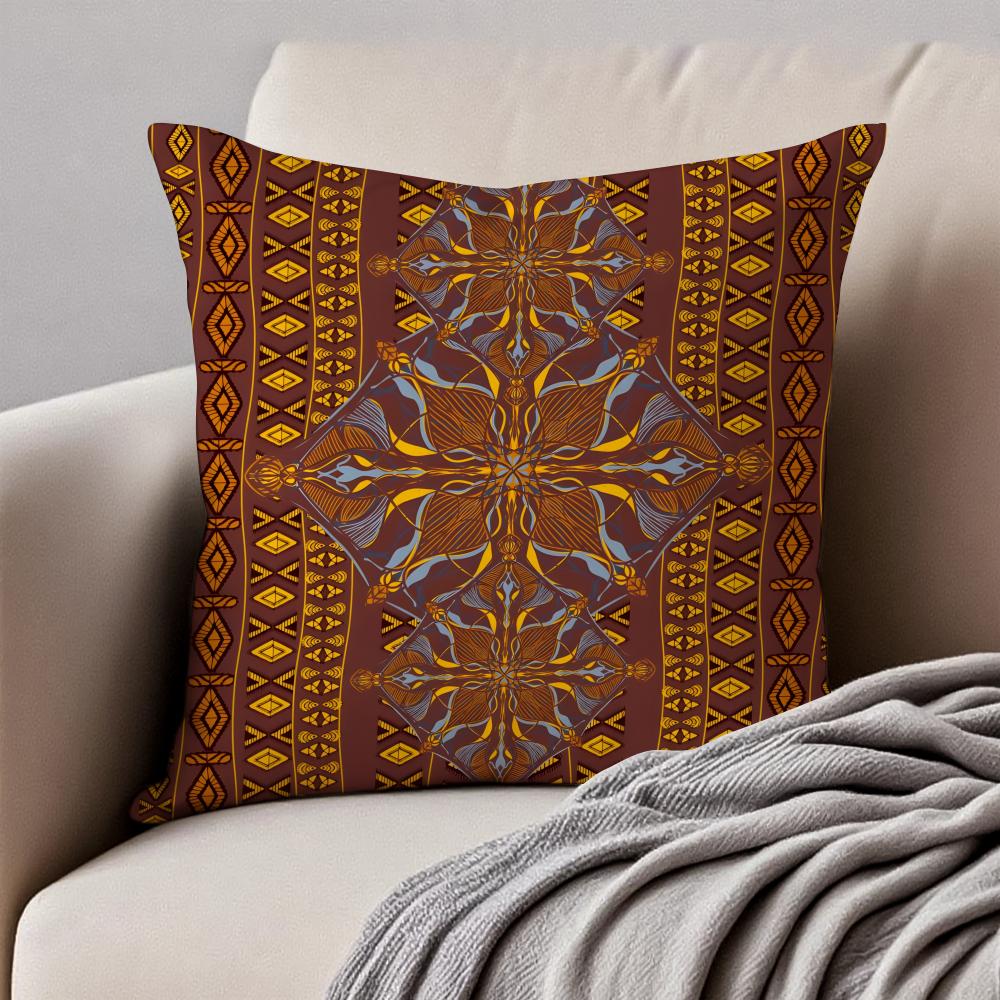 Tribal Style Indian Ethnic Pattern Cushion Cover Pillowcase Antidustmite Invisible Zipper Short Plush Sofa Cushion