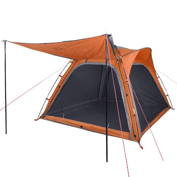 VidaXL Camping Tent 4 Person, Shade Tent with Bag, Portable Awning with Sidewalls, Grey and Orange 94358