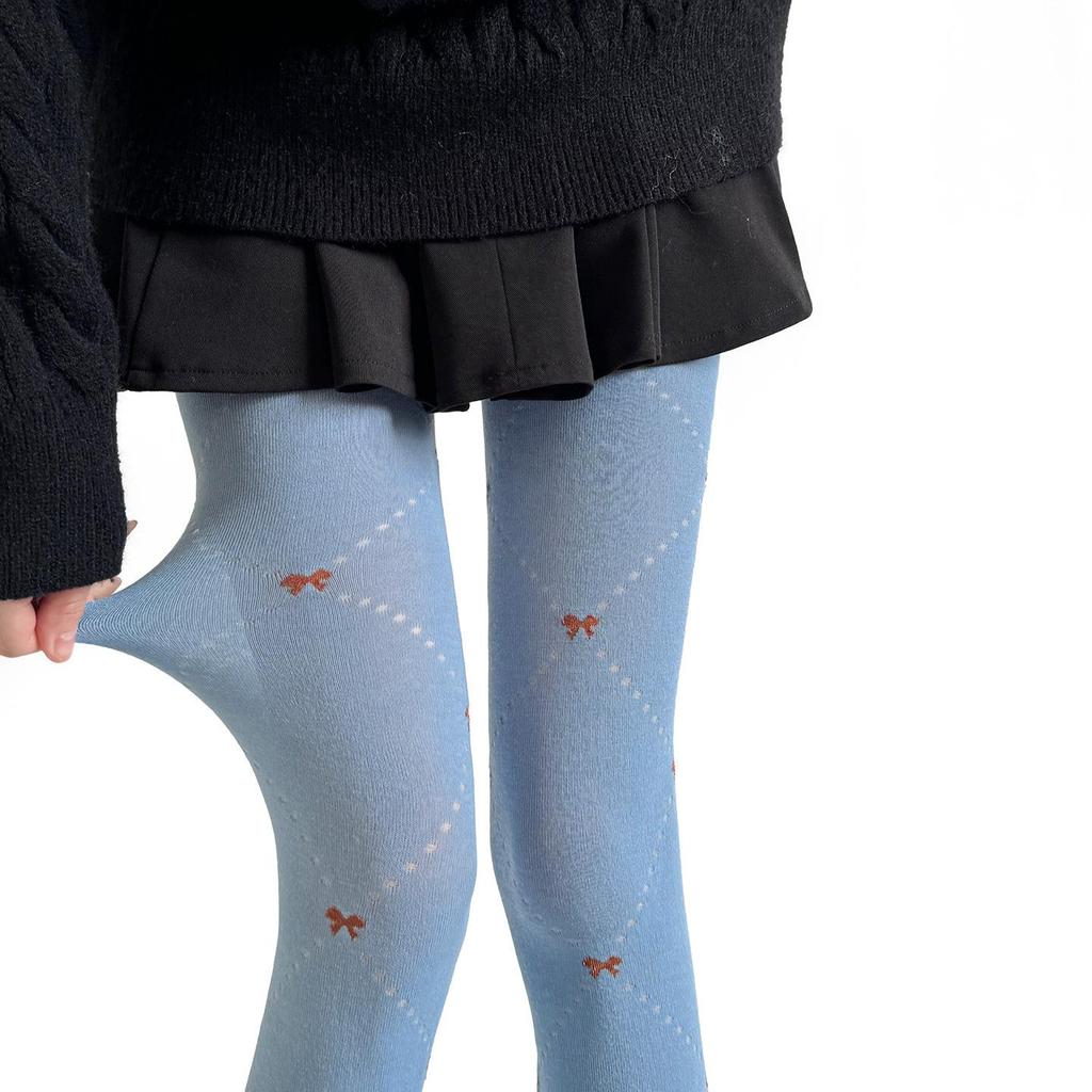 Grey Diamond Bow Embroidery Slimming Tights for Women
