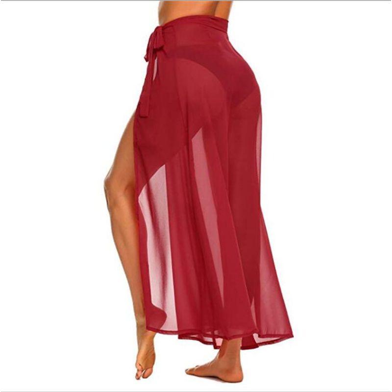 

Solid Color Lace up Slit Half Length Skirt Pure Color Tied Slit Skirt Wine Red One size