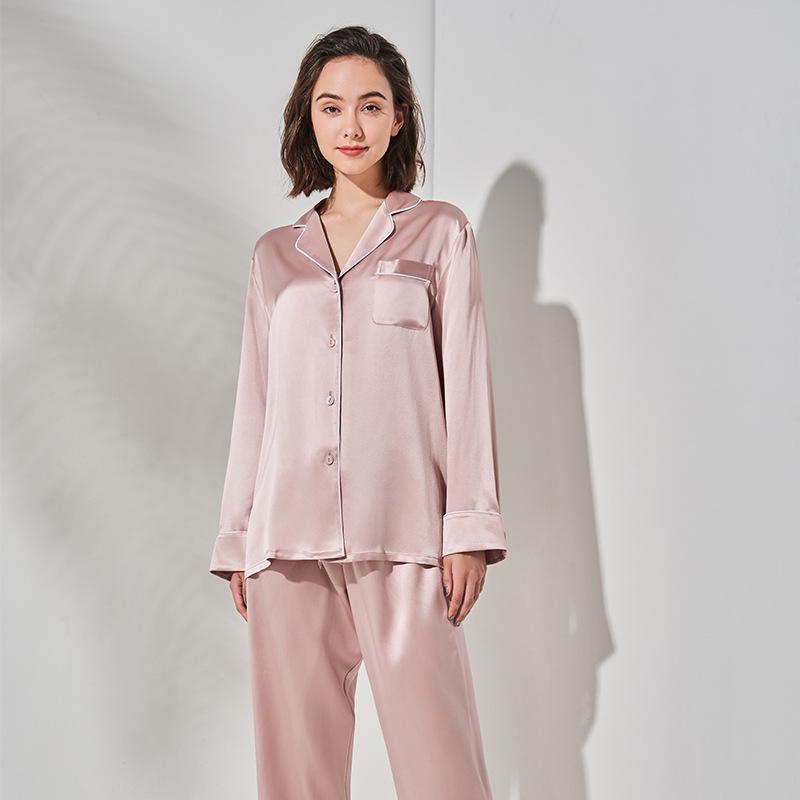 Heavyweight Mulberry Silk Pajama Set: Unisex 22 Momme Long Sleeve, Suitable for Outside Wear