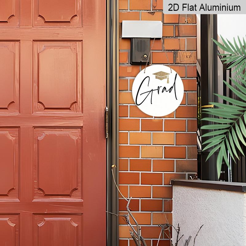 2D flaches Aluminium-Wandbehang zum Thema Abschlussfeier, in verschiedenen Größen erhältlich. Ein minimalistischer, luxuriöser Anhänger in Schwarz, Weiß und mit goldenen Akzenten