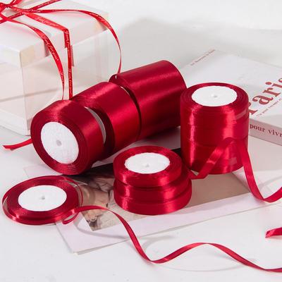 Burgundy Satin Ribbon: Chinese Red Polyester, 0.3-8cm for Festive Wedding Room Decorations