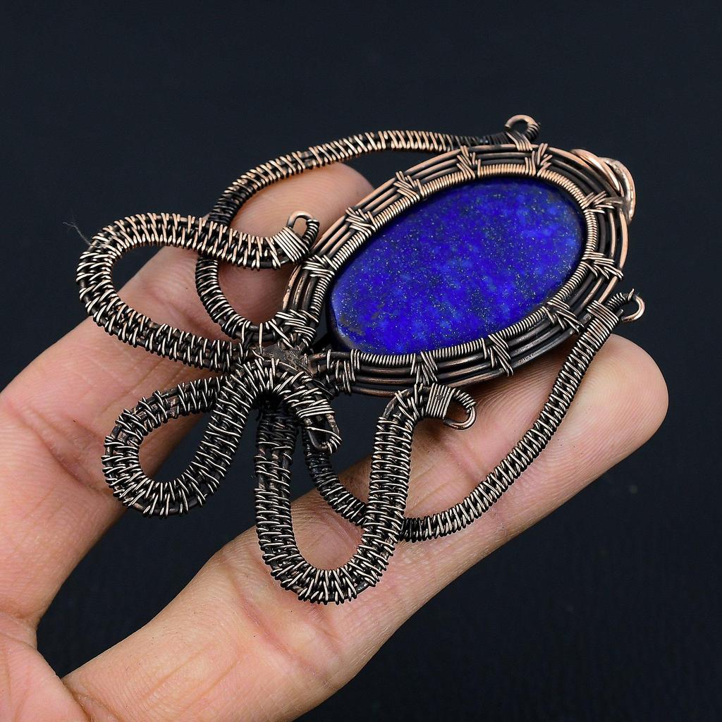 Lapis Lazuli Pendant Handmade Gemstone Jewelry, 999 Copper Wire Wrapped Pendant ,Unique Design Jewelry Pendant