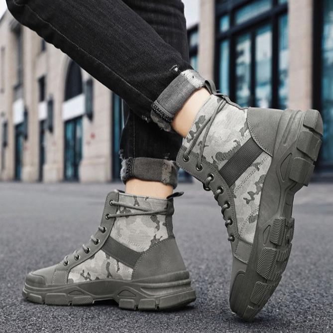 High Quality Camouflage Youth Trendy Shoe,Casual High Top Canvas Men's Shoes,soft Sole Desert Boots,short Boots Sapato Masculino