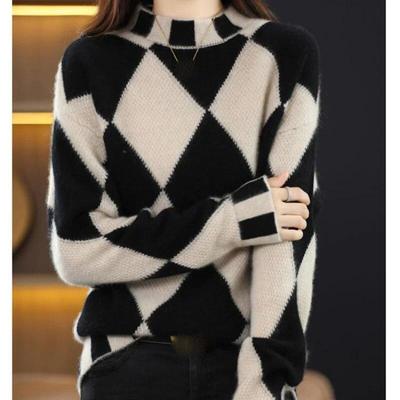 Women's Autumn Winter Fashionable Clothing Temperamental Versatile Sweater with A Half-high Collar and Long Sleeves