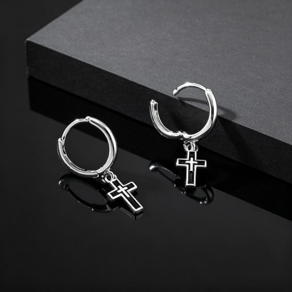Klasické Punkové Náušnice Kroužky s Pověsem Křížku pro Muže Módní Nevyblednou Visací Náušnice Voděodolné Piercing Šperky Dárek