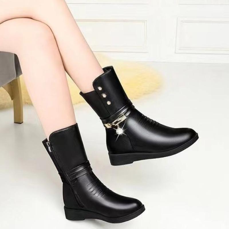 

М яка шкіра осінньо-зимові нові чоботи жіночі середньозимові чоботи середній оксамит тепла підошва мода для мами 40