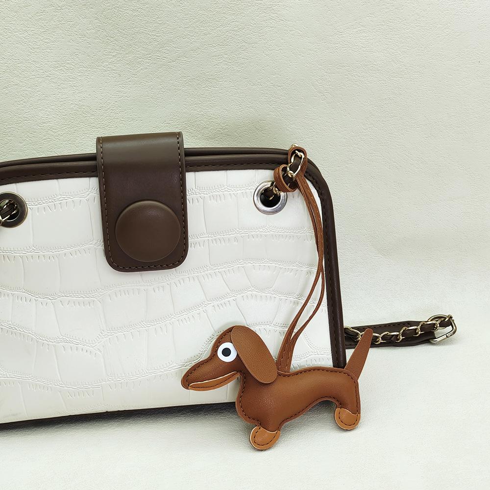In-Stock Dachshund Cartoon Pendant Leather Dog Bag Charm Phone Case Accessory Creative Car Charm