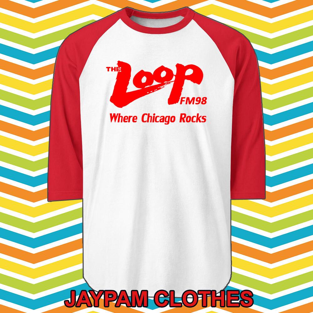 The Loop FM 98 radio Men s Raglan Red Size S 2XL L