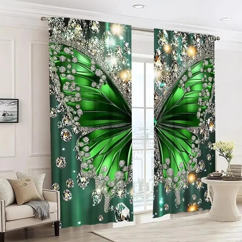 Shining Green Butterfly Pole Bag Curtains Bedroom Living Room Decoration Home Made Of Polyester Great Decor