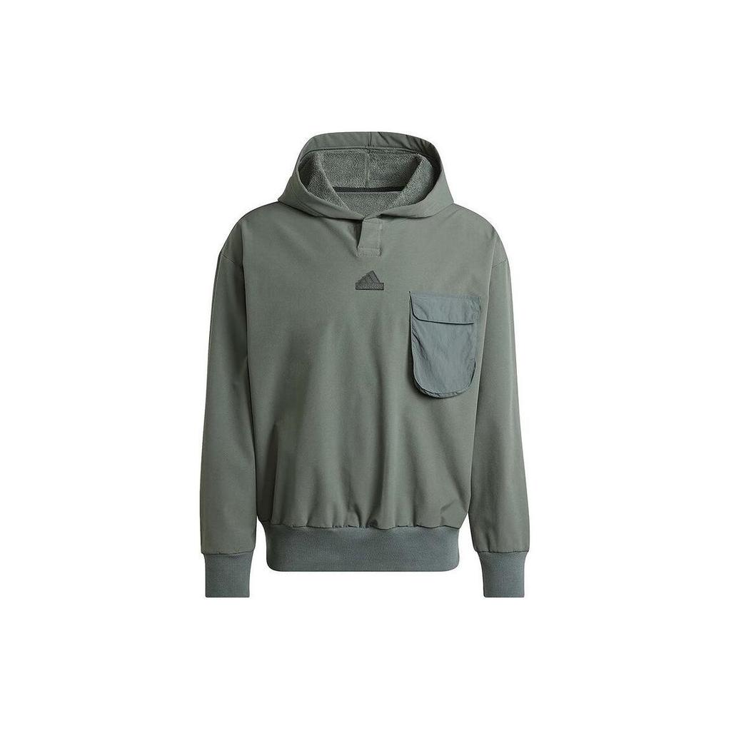adidas Hooded Pullover Letter Logo Drop Shoulder Long Sleeve Sweatshirt Men Sweatshirt Gray Green IR5182