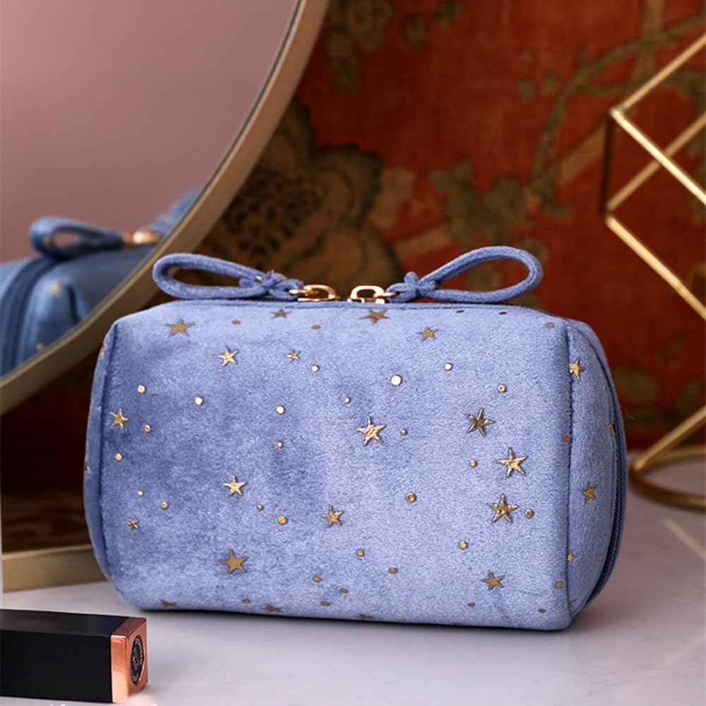Tumecos Makeup Portable Velvet Clutch Starry Sky Cosmetic Large Blue 1 Pouch, Bag, Bag, Capacity, Stylish,