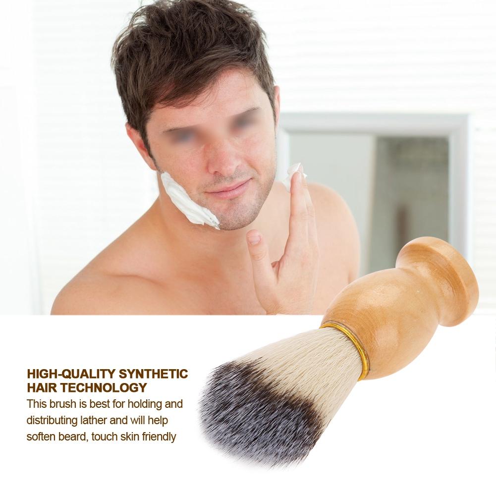 Portable Men Soft Synthetic Hair Wood Handle Beard Shaving Brush Barber Salon Tool