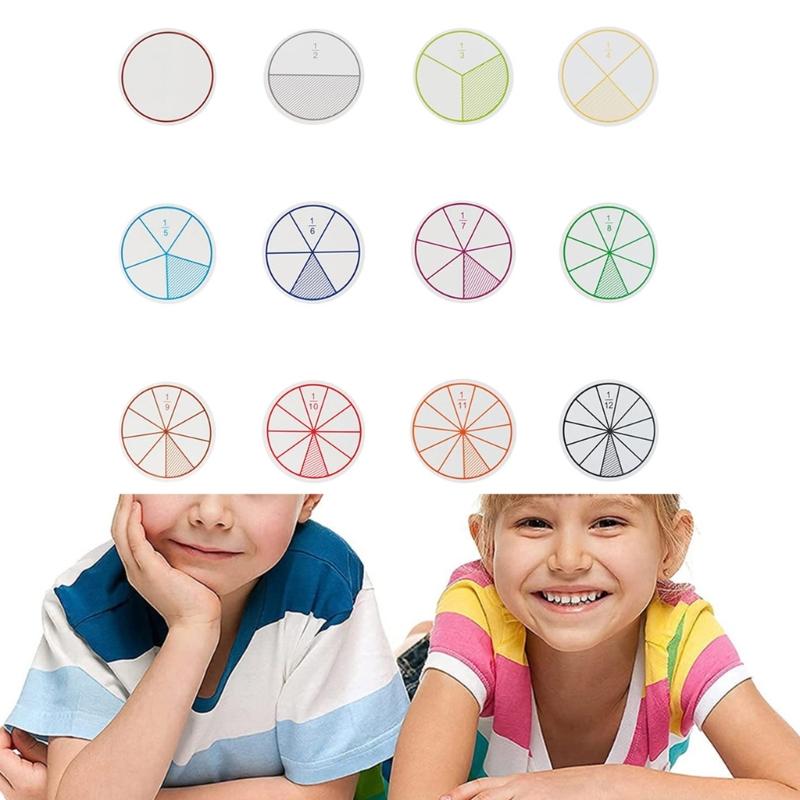 Educational Fraction Discs From 1/2 to 1/12 Fractions Circles Math Learning Tool For Fraction Mathematics Teaching