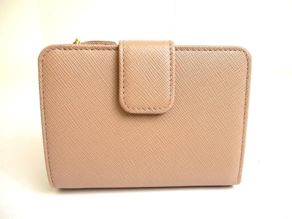 Authentic PRADA Saffiano Beige Leather Bifold Wallet Compact Wallet #a849  Refurbished