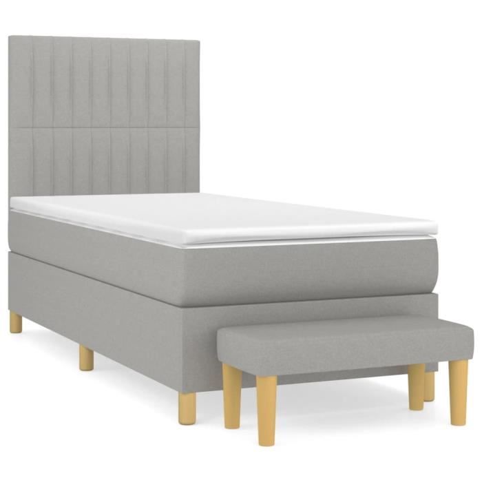 3137293 vidaXL Lit à sommier tapissier avec matelas Gris clair 100x200cm Tissu