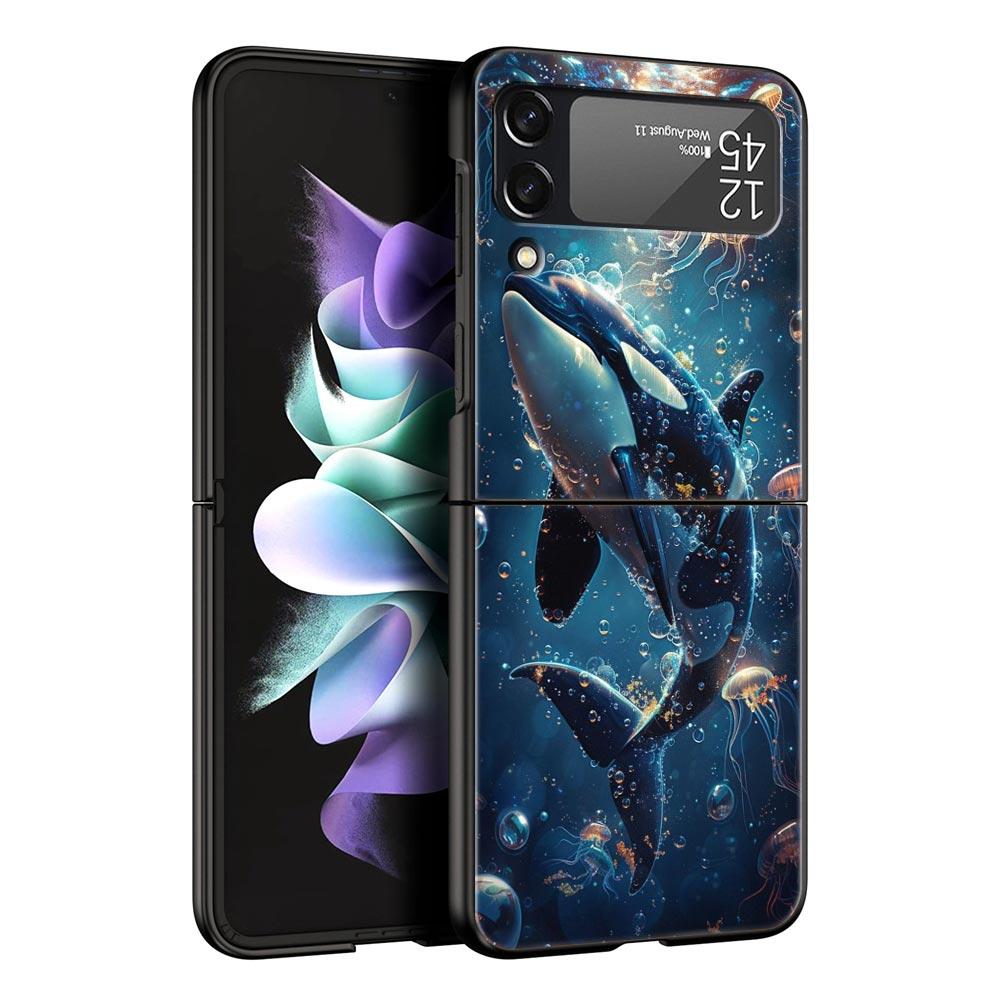 

Жесткий ПК чехол для телефона Samsung Galaxy Z Flip 7 6 5 4 Черная крышка для Galaxy Z Flip 3 Складной Ударопрочный Звездный Косатка Кит Акула Z Flip 3