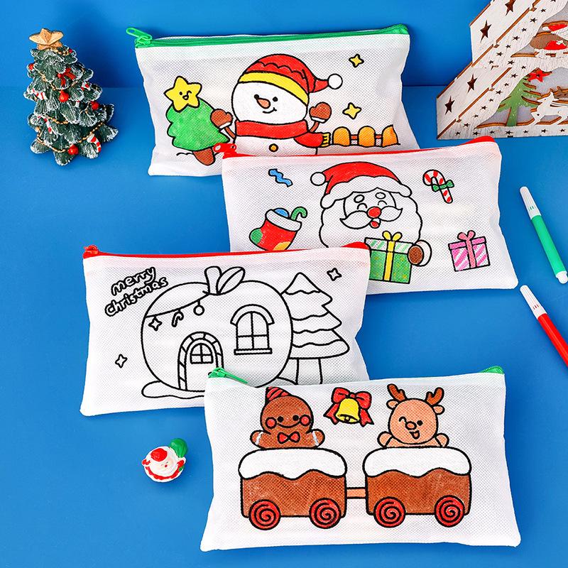 Children's Christmas DIY Pencil Case - Handmade Kindergarten Painting Bag & Cute Stationery Gift