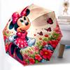 1pc Sturdy 8-Bone Auto Umbrella, Minnie Mouse Red Bow Moon Pastel Floral Umbrella, Digital Printed, Foldable Umbrella for On-the-Go Outdoor Use