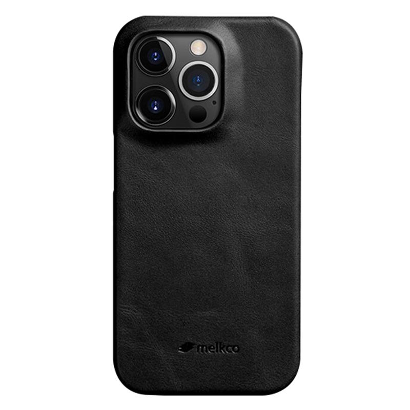 MELKCO Pouzdro pro iPhone 15 Pro Max Voskovaná pravá hovězí kůže+PC Neúplný kryt telefonu