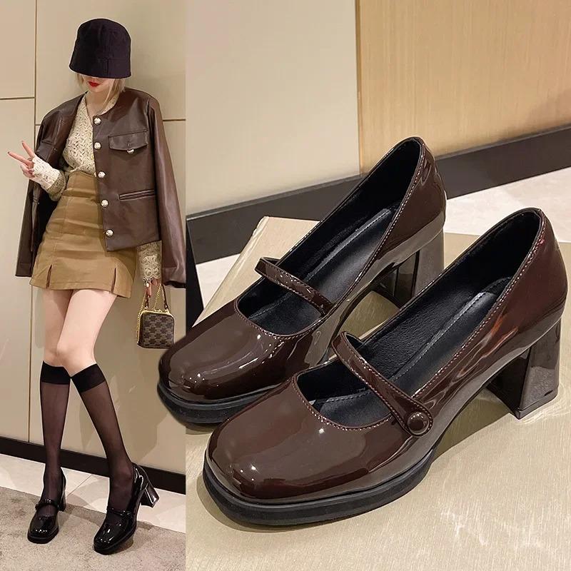 French Style Women's Mary Jane Shoes 2025 Spring New Vintage Medium Thick JKWomen's Shoes Lolita Black Single Shoes