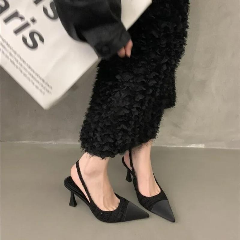 New 2024 Summer Women Pumps Pointed Toe Sandals Slip On High Heels Sandals Black Sexy Slingbacks Stiletto Ladies Wedding Shoes