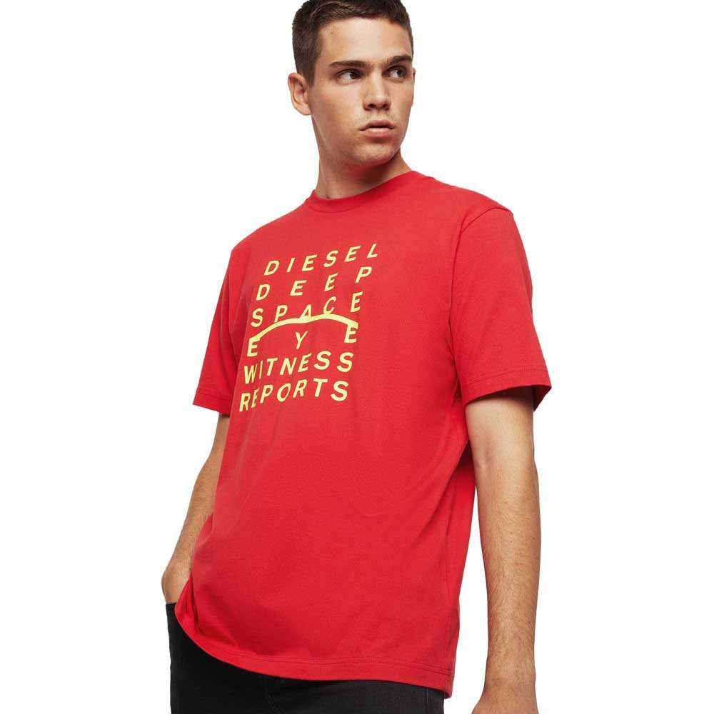Diesel Men's Square Text Print T-Shirt 00S4EL0091A, Size Small, Red, 42A