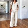 2026 Europe & US Solid Color V-neck Short Sleeve T-shirt with Wide-Leg Pants Women's Summer Fashion Set