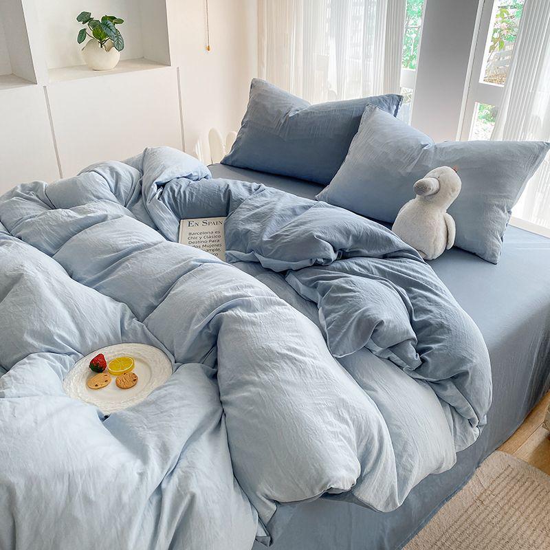 G5Z Cotton Bedding Set - Simple Solid Color, 3 or 4-Piece Options for Double or Single Bed