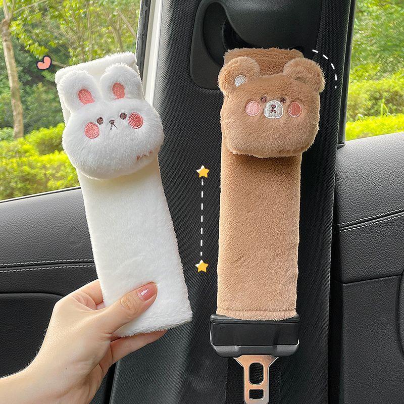 Car Seat Belt Shoulder Sleeve Cute Cartoon Bear Rabbit Interior Supplies Safety Belt Cover Plush Soft Car Accessories Interior