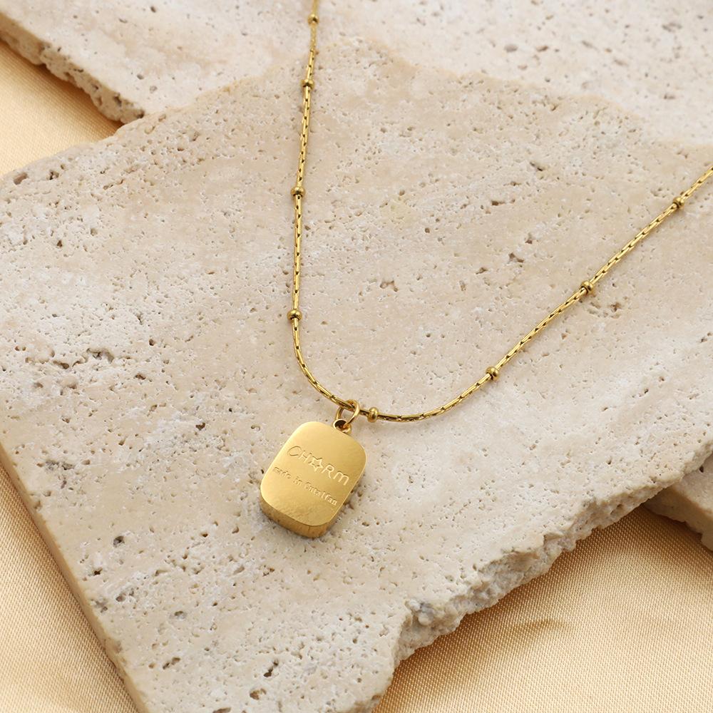Accessories Light Luxury Niche Design Clavicle Chain High Sense Letter Square Pendant Titanium Steel Necklace Women'S Summer