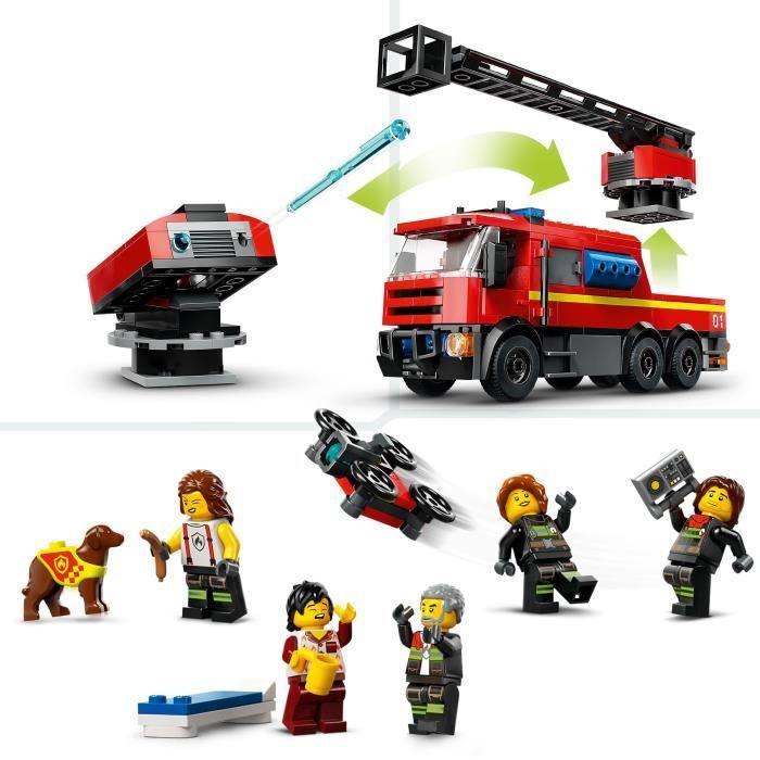 Lego® 60414 city la caserne et le camion de pompiers, jouet de figurine de chien et 5 minifigurines, cadeau enfants