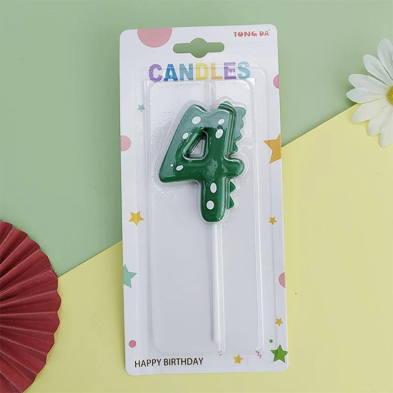 Green Dinosaur Numbers 0-9 Happy Birthday Cake Candle Children Prince Party Cartoon Dinosaur Cute Candle Decoration